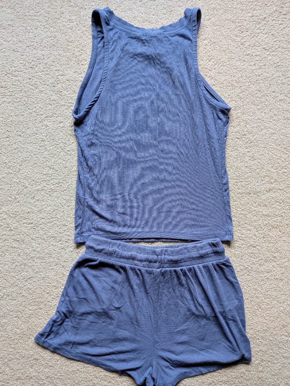 Better Together Ribbed Tank & Drawstring Short Sleep Set - Blue - Picture 3 of 4